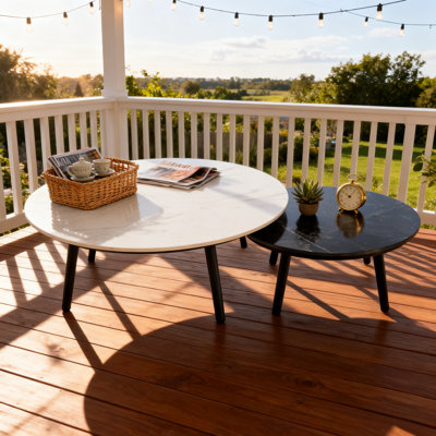 2 Piece Aluminum Patio Nesting Coffee Tables With Round Sintered Stone Tabletop
