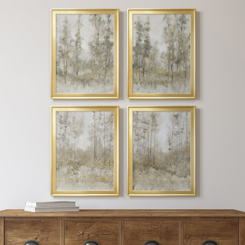 Thicket of Trees I - Ensemble de 4 peintures sur toile encadrées, Cadre doré, H 36,5 po x l 106 po x P 1 po