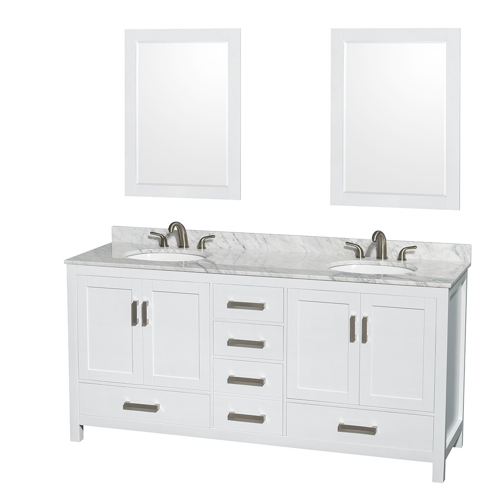 Sheffield 72" Freestanding Double Bathroom Vanity with Marble Top with 24" Mirrors Wyndham Collection Base