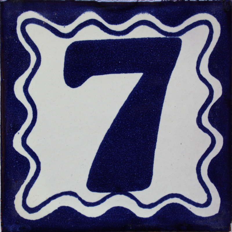 4.2" x 4.2" 3pcs TalaMex Blue Talavera Tile Number Seven