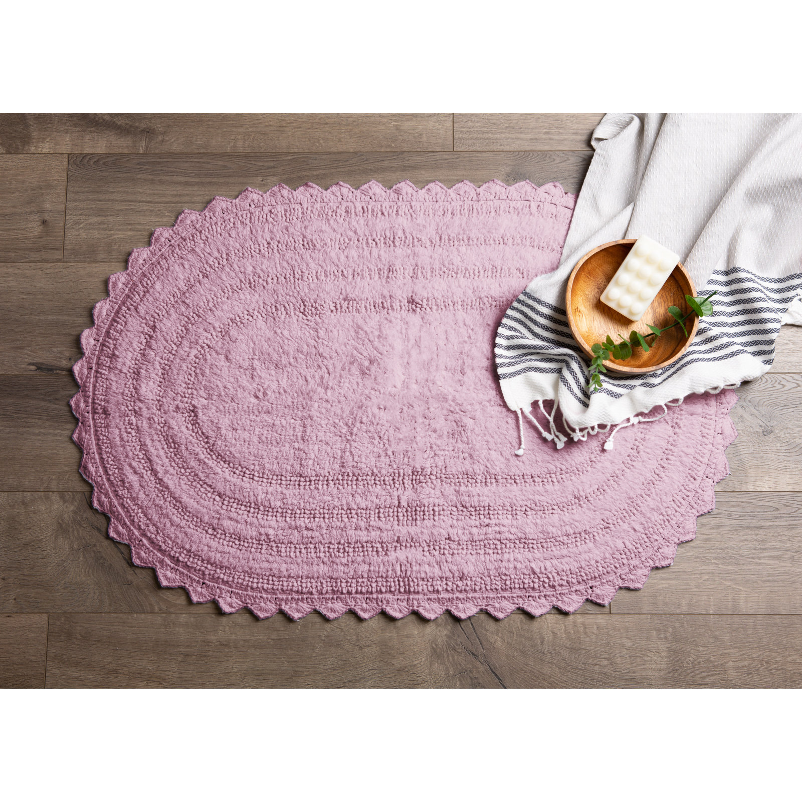 Lisk Cotton Blend Bath Rug, 17" W x 24" L, Mauve