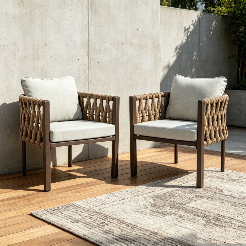 2-Pieces Outdoor Metal Patio Club Chair