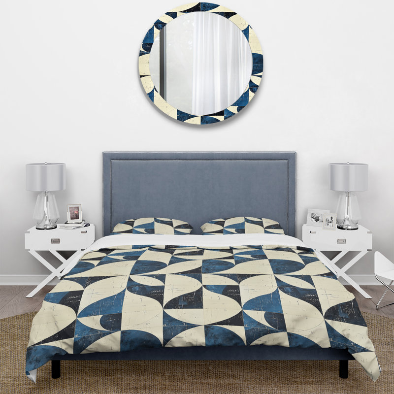 Ensemble de housse de couette ivoire bleu Midcentury Shapes II - Midcentury, Housse de couette très grand et 2 très grandes t