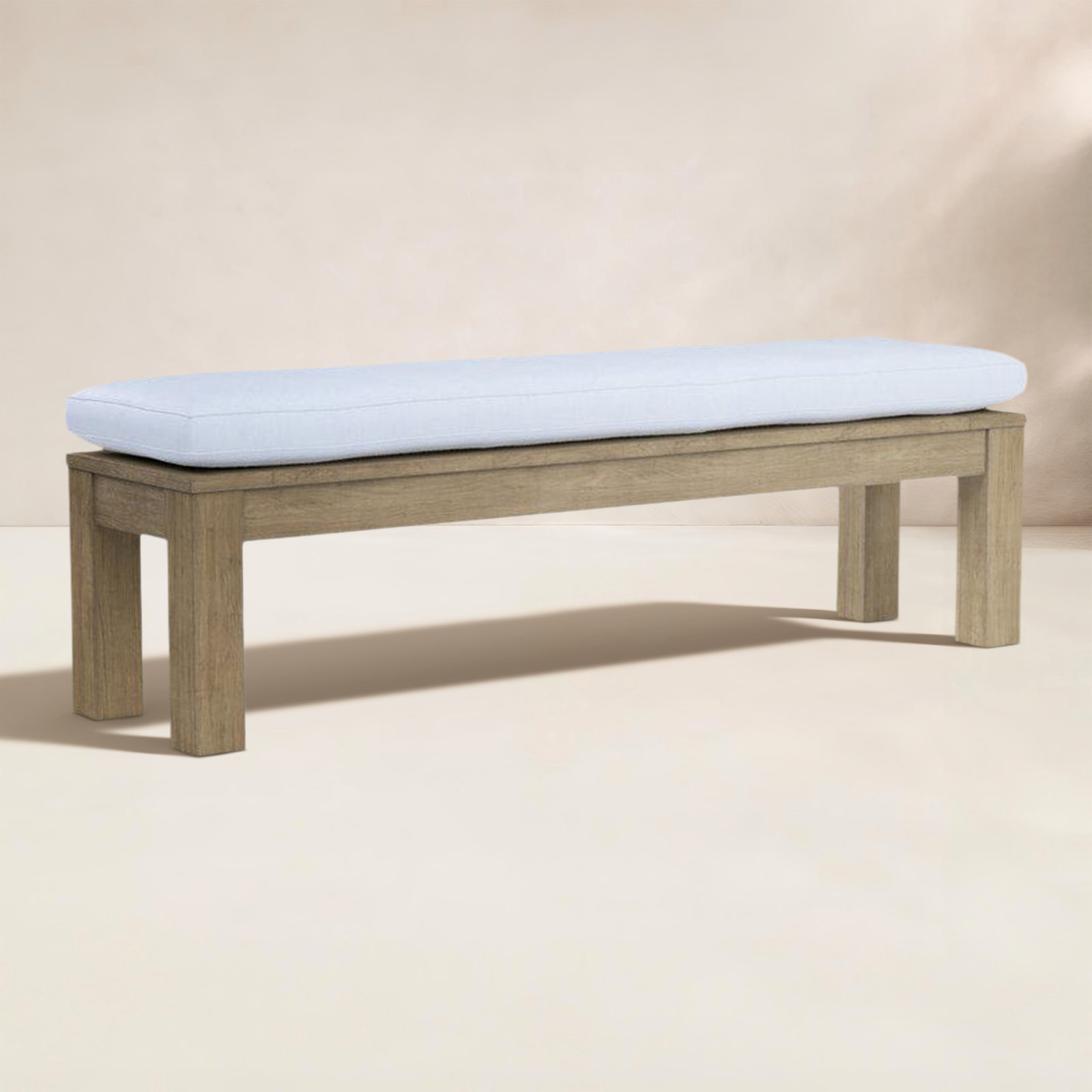 Vienna Coastal Teak Dining Bench, Canvas Natural Sunbrella® Canvas
