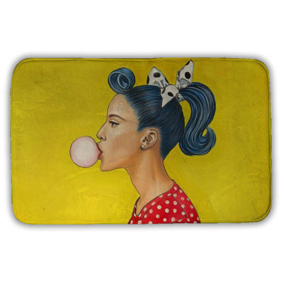 Retro woman with beautiful ponytail Bath Mat with Non-Slip Backing - Quick Dry Memory Foam Bathroom Rug - Absorbent - Modern Plush Spa-Style - Machine Washable