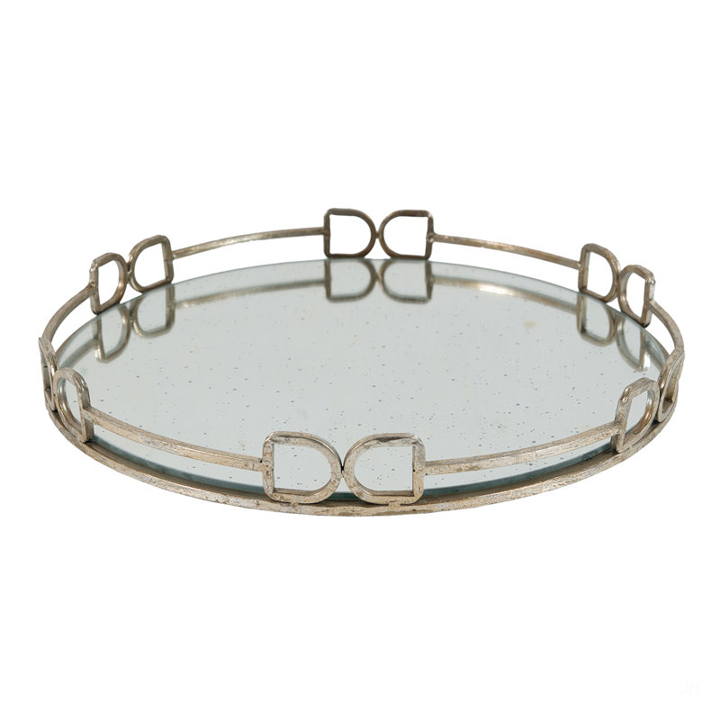D18x2" Valentina Silver Round Mirror Tray,Large