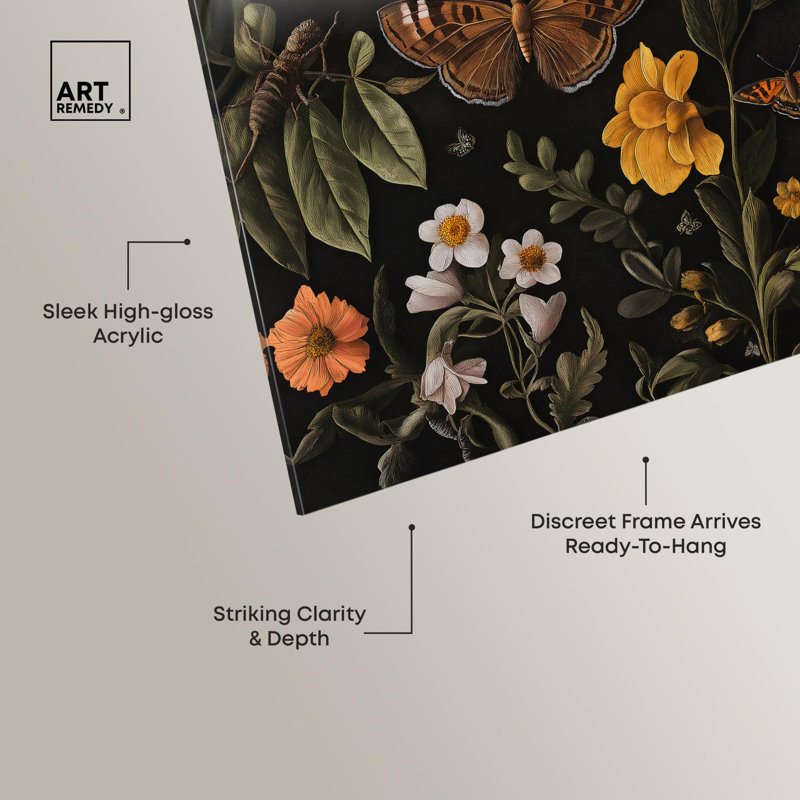 «Winged visiteurs», décoration botanique en acrylique par Art Remedy, prête à être accrochée, H 15 po x l 10 po