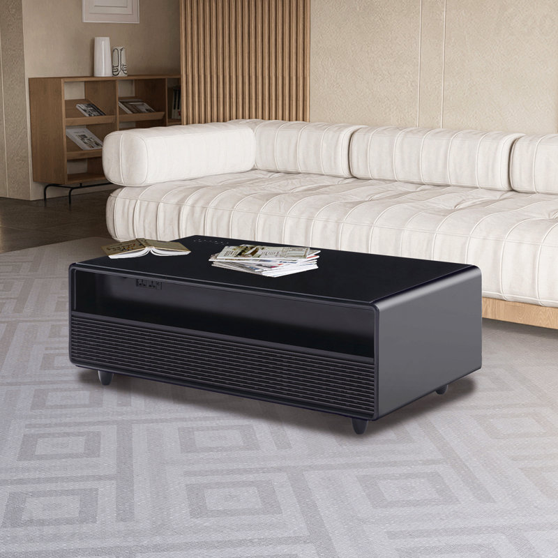 Table basse moderne et intelligente avec réfrigérateur intégré et haut-parleurs Bluetooth, Noir