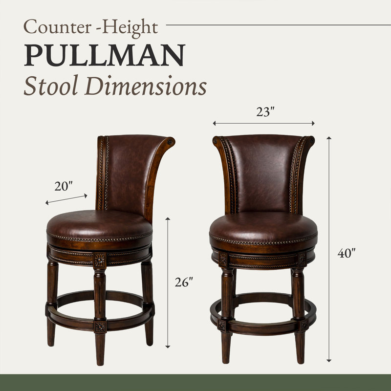 Weathered Oak Swivel Counter Stool with Vegan Leather Upholstery