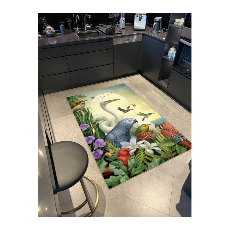 Tapestry Design Multicolored Parrot Stork And Sky Patterned Vintage Decorative Rug, Round 5'