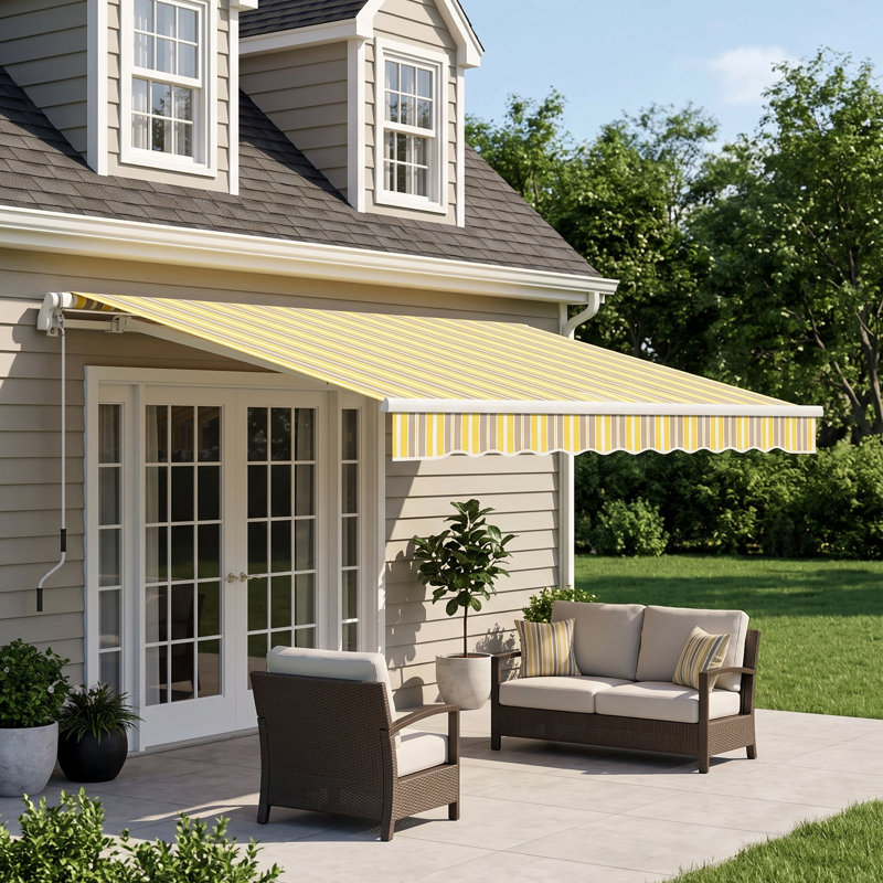 Auvent manuel rétractable, abri pare-soleil d'extérieur 12 pi x 10 pi pour patio, balcon, cour, H 0,01 po x l 12 po x P 10 po