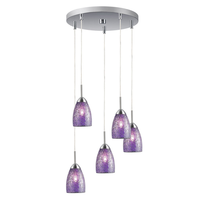 Murphy 5 - Light Cluster Pendant, Multi-Colored Mosaic, Satin Nickel