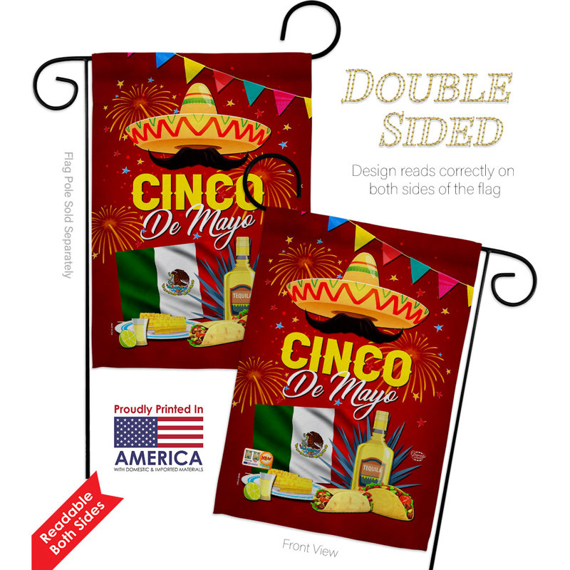 Double Sided 222'' H x 156'' W Polyester Cinco De Mayo Flag Set