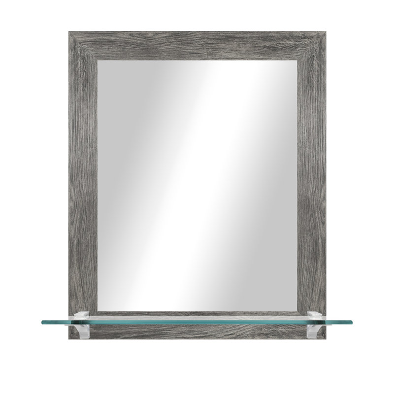 Kridia Flat Wall Mirror, Gray/Brushed Nickel, Horizontal, 21.5" H x 25.5" W