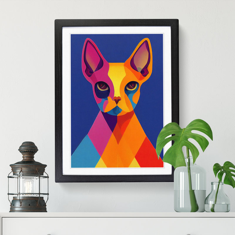 Sphynx Cat Hypreprism - Single Picture Frame Painting, 46cm H x 34cm W x 2cm D, Walnut