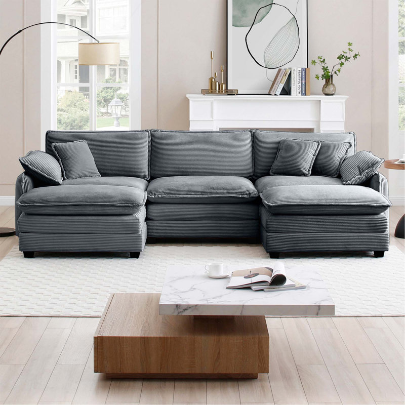 Oversized Modular Cushioned Sofa With Conversible Ottoman
