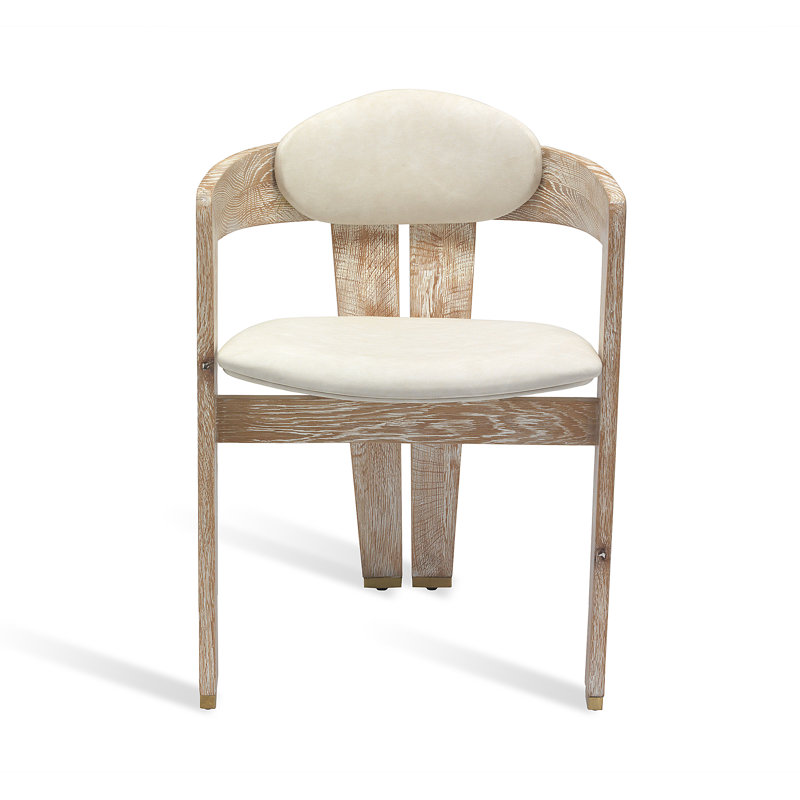 Maryl Upholstered Arm Chair, Whitewash Oak, Distressed Cream