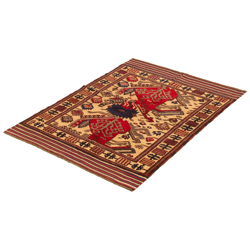 Tapis décoratif Ivoire en laine noué à la main de conception unique 4 pi 5 po x 6 pi 4 po Catelin