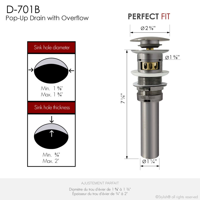 Élan Pop-Up Bathroom Sink Drain With Overflow, Brushed Nickel
