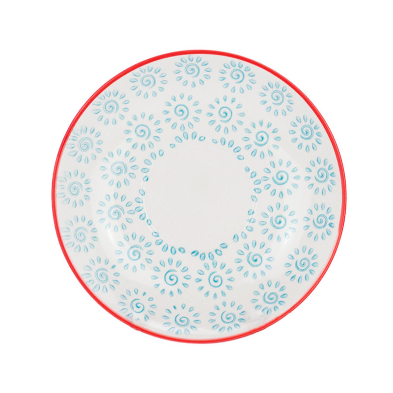 Nicola Spring - Hand-Printed Cappuccino Saucers - 14cm, White/Red/Turquoise