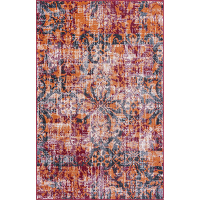 Tapis floral terre cuite
