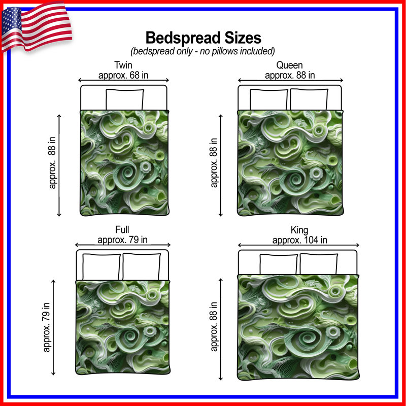 Green Abstract Swirls Quilted Bedspread All Sizes, King