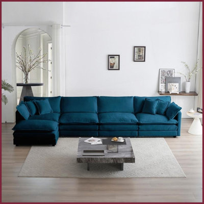 Canapé modulaire en U moderne avec repose-pieds en chenille 5 places Modern White