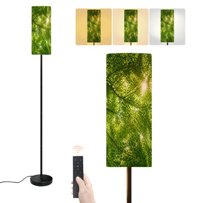 Lampe sur pied moderne à abat-jour en forme d'arbre, avec filtre à lumière verte et variateur d'intensité. Télécommande et interrupteur au pied inclus. Parfait pour le salon, la chambre ou le bureau.