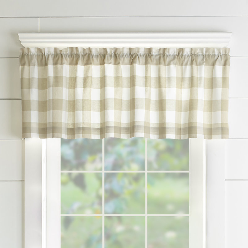 Skookum Cotton Striped Tailored Window Valance, Tan/White