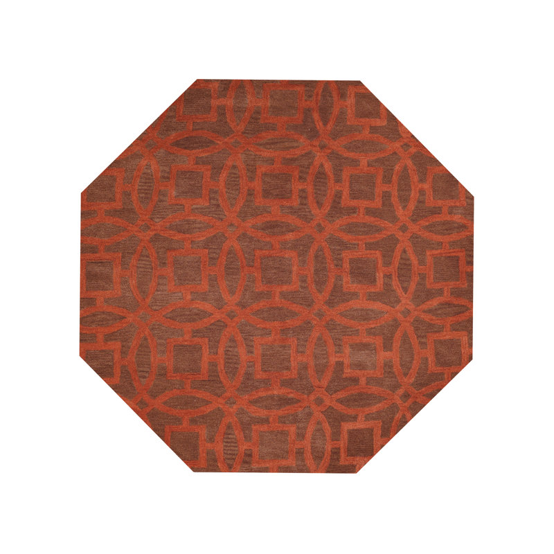 Bradford Hand Tufted Wool Eco-Friendly Area Rugs - 8' x 8', Octagon, Brown Orange Color, Geometric Modern Design, High Pile Thick Handmade Anti Skid Area Rugs for Living Room, Bed Room