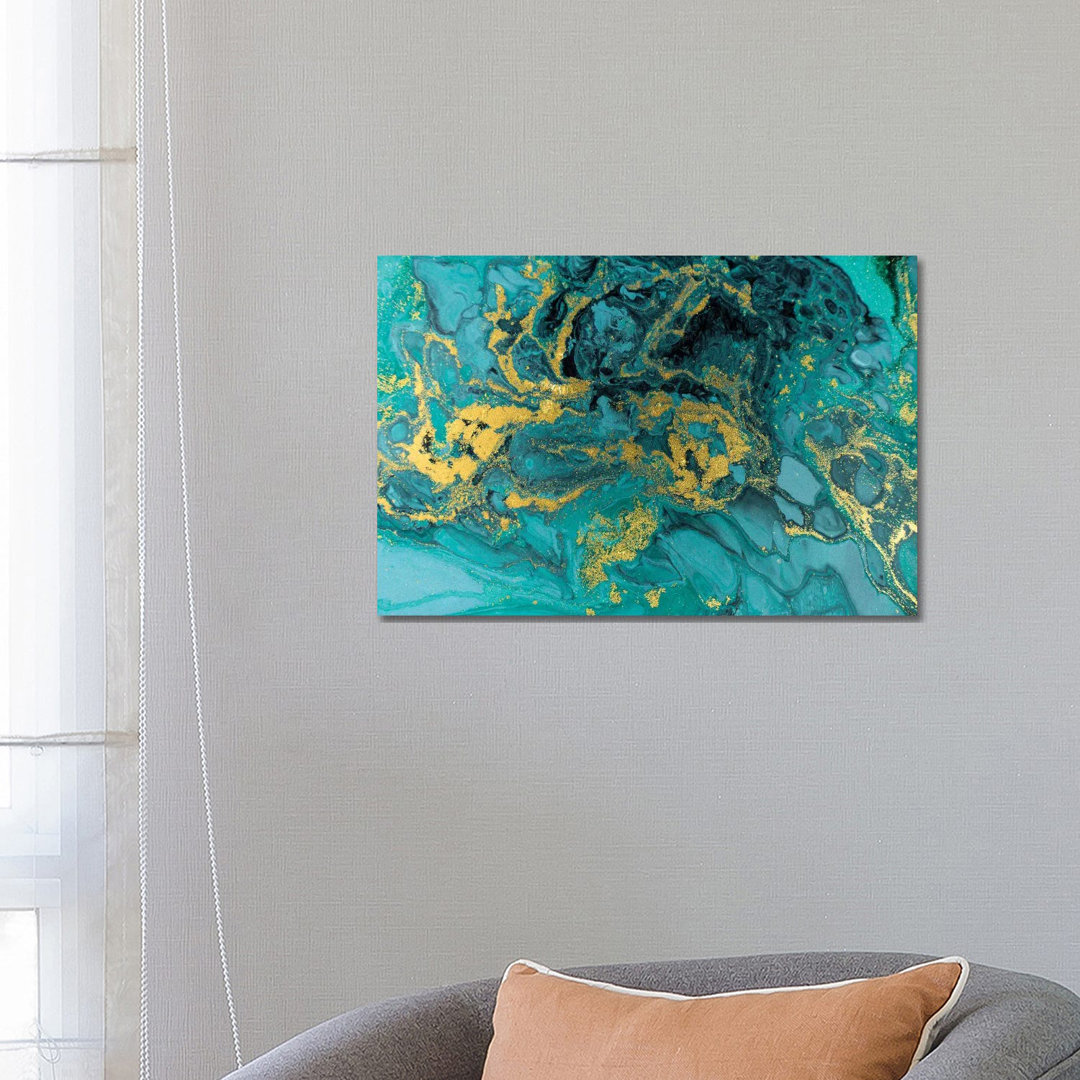 Turquoise Glitter Marble by EnShape - Wrapped Canvas Print