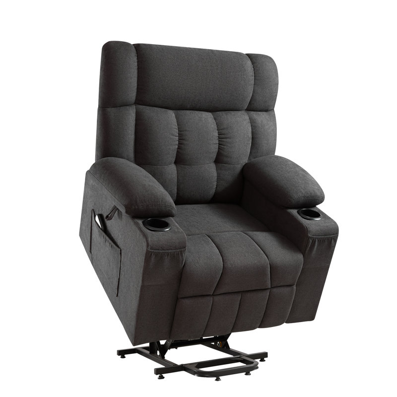 Large Power Lift Recliner Chairs with Cupholder, Remote Control, Side Pockets, Dark Gray Fabric