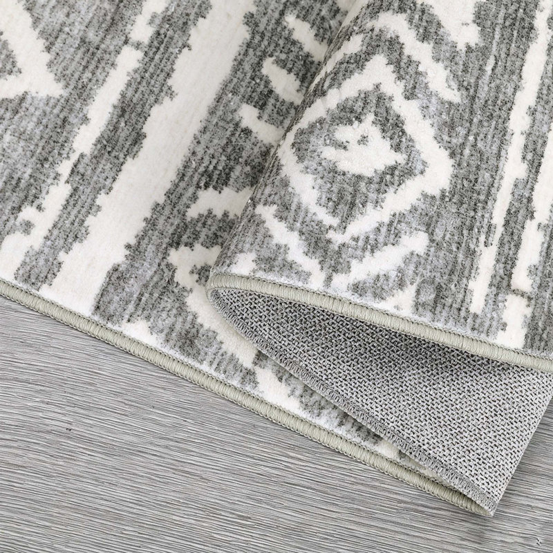 Tapis lavable à la machine Vintage avec envers antidérapant, Gris, 8 x 10 pi