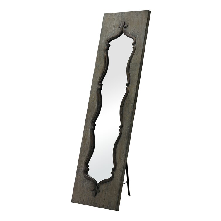 Channing Brown Wood Floor Mirror with Stand Ophelia & Co.