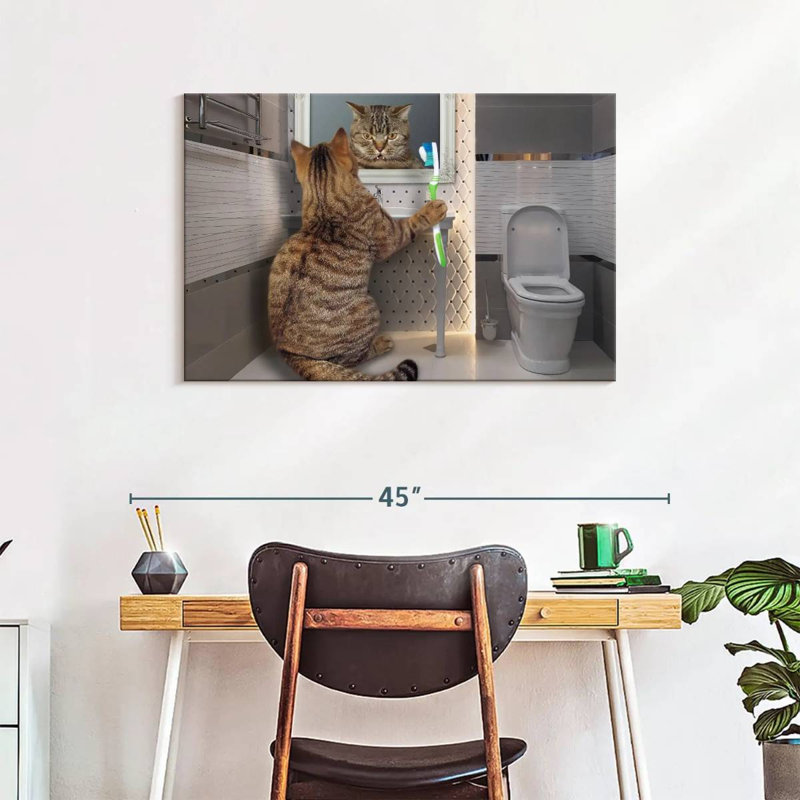 Ketti Cat With Toothbrush, 24" H x 36" W