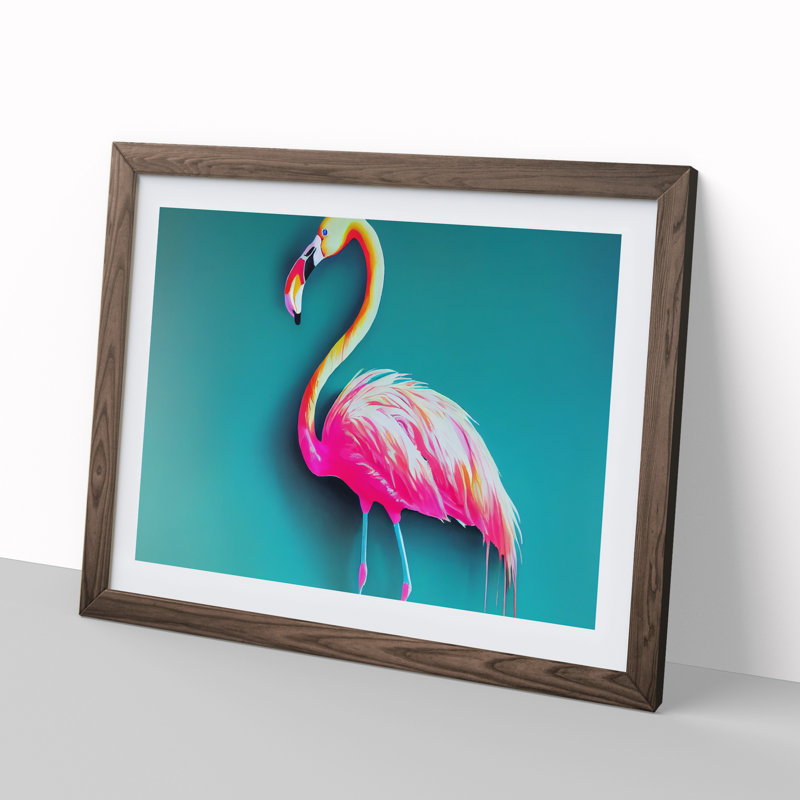 Magnetic Flamingo - Framed Print, 46cm H x 64cm W x 2cm D, Walnut