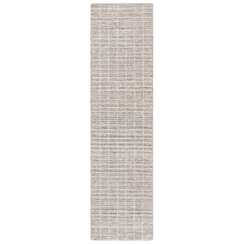 Alameda Ebony Hand Tufted Wool/Cotton Striped Rug in Natural/Gray, Runner 2'3" x 9'
