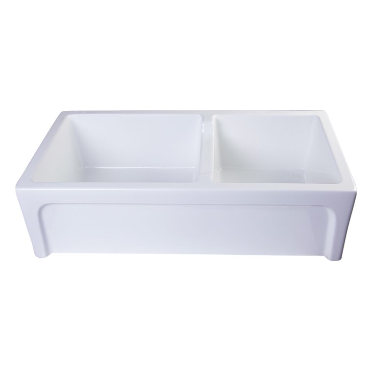 Alfi Brand AB3618ARCH-W 36 White Arched Apron Thick Wall Fireclay Double Bowl Farm Sink