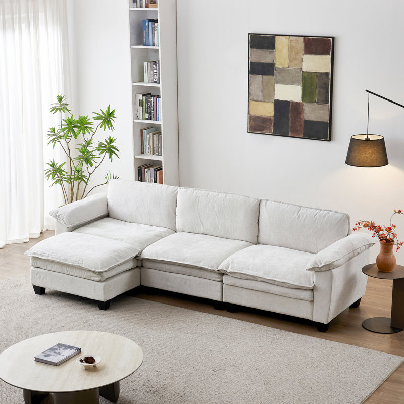 Canapé en L de luxe avec repose-pieds en chenille pour salon moderne