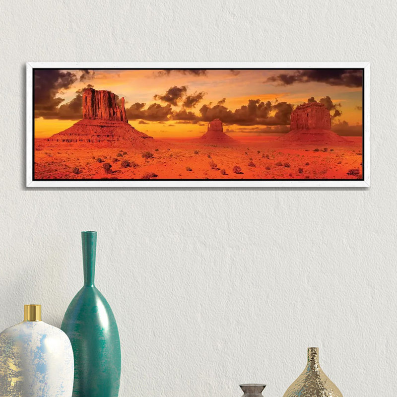 Gorgeous Monument Valley In The Evening by Melanie Viola - Panoramic Print on Canvas, 30.48cm H x 91.44cm W x 3.81cm D