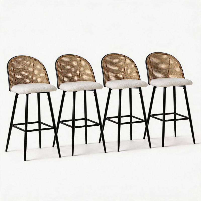 Upholstered Bar Stool, White, 4