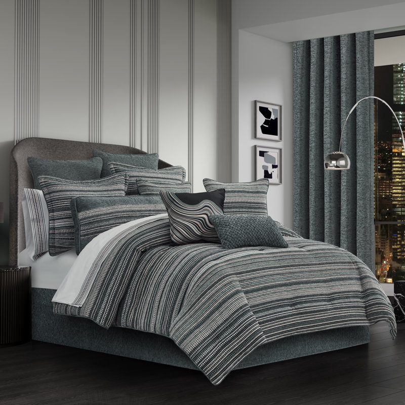 Parallel Queen 4Pc. Comforter Set Slate, King Comforter + 2 King Shams