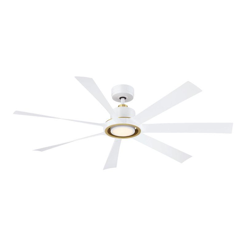 Lenzi 60 inch Indoor/Outdoor Ceiling Fan with LED Light Kit - Matte White with Brushed Satin Brass Accents with Matte White blades