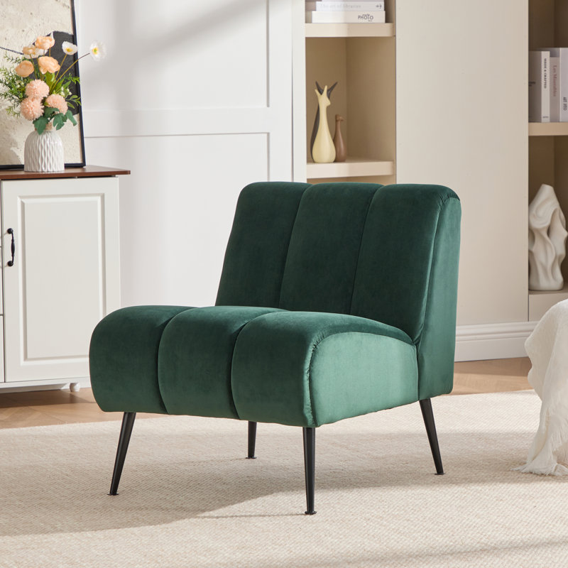 Fauteuil d'appoint rembourré capitonné sans accoudoirs, Vert
