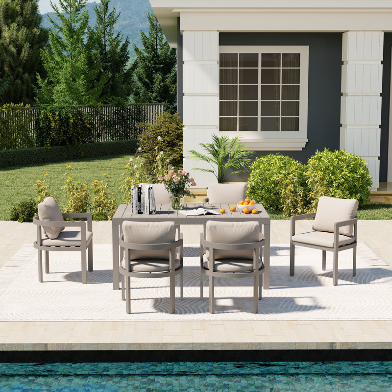 Ensemble repas d'extérieur pour 6 personnes avec table rectangulaire extensible, 6, Blond