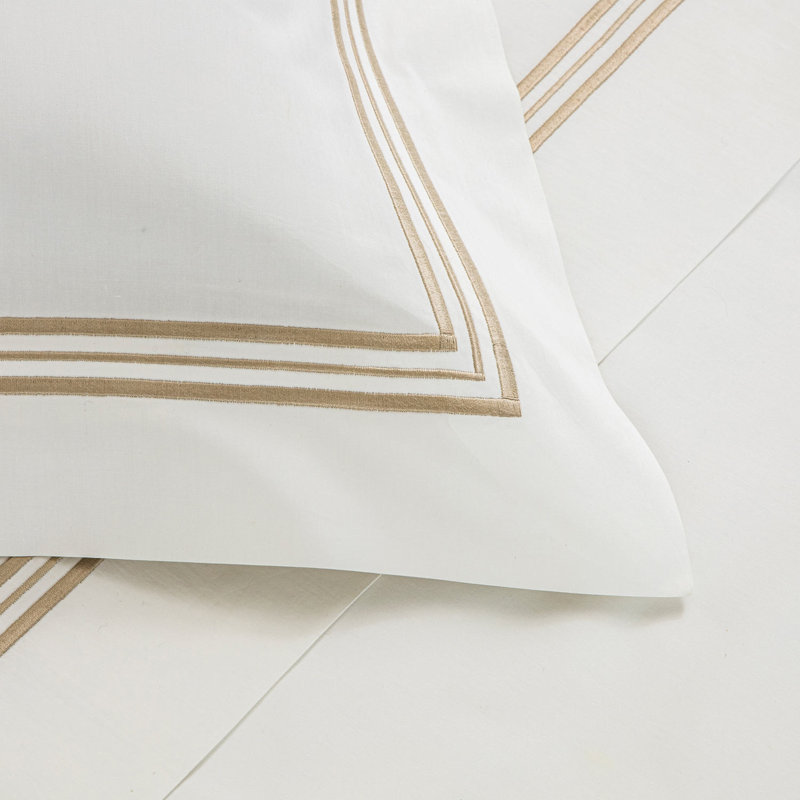 Triplo Bourdon Percale Duvet Cover, White/Savage Beige, King Duvet Cover