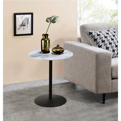Table de bout de 17,5 po, plateau texturé en marbre gris, surface imprimée en 3D, plateau en acier imprimé, construction robuste