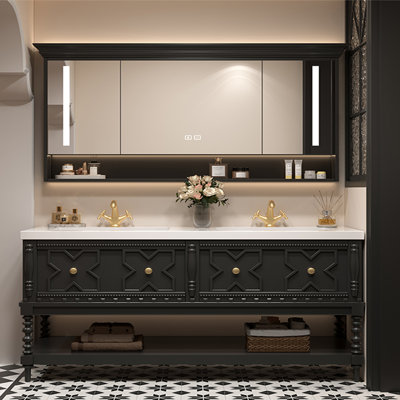 French-style retro double-basin bathroom cabinet
