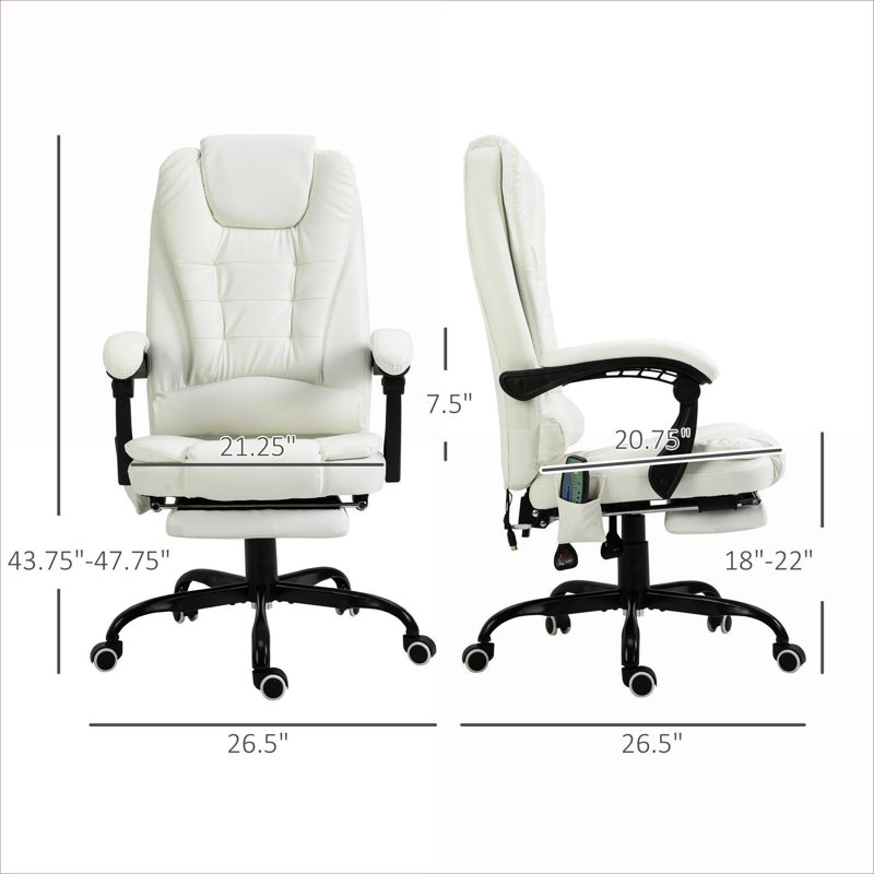  High Back Massage Office Chair Luxury Adjustable White Faux Leather Finish Swivel Chair for Home Office