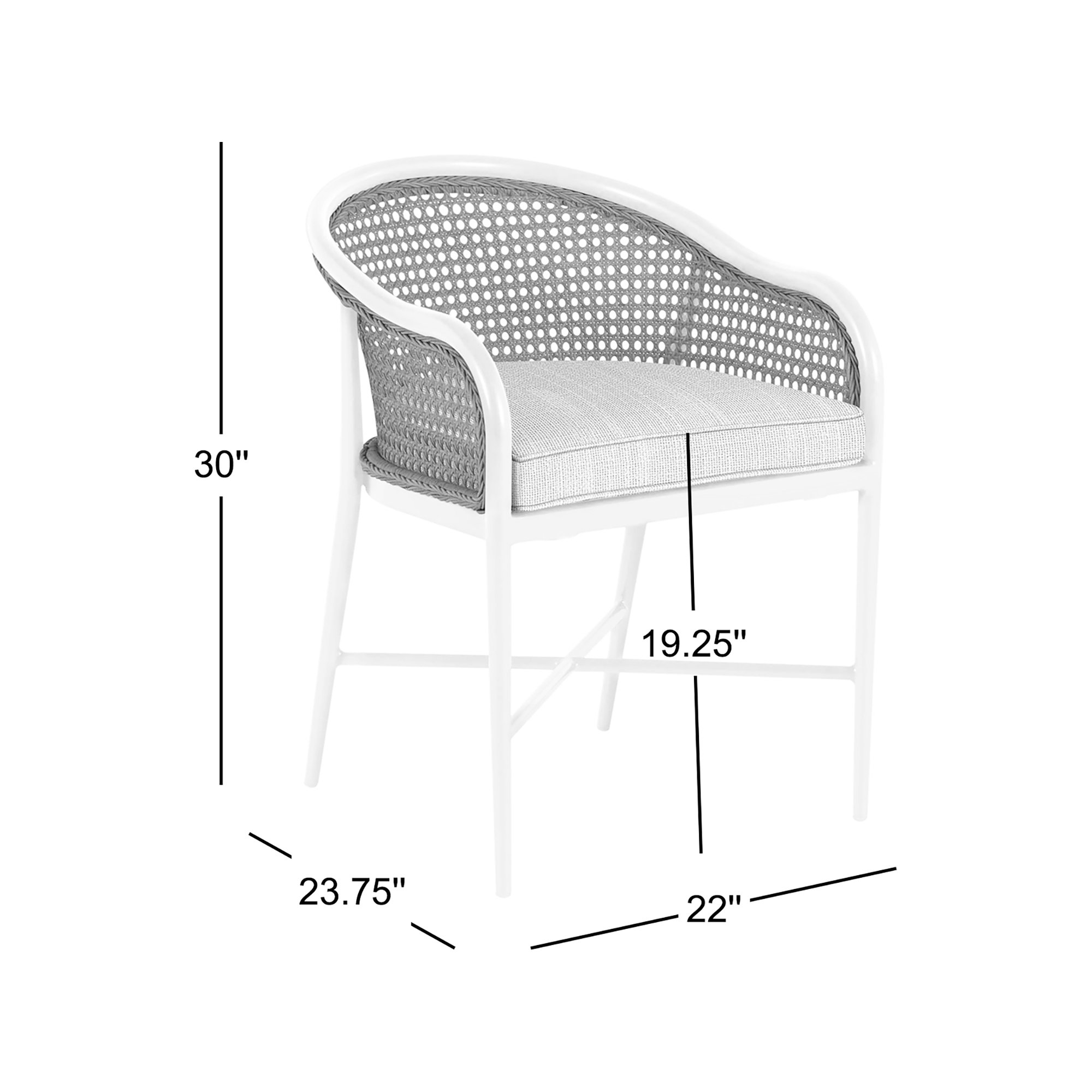 Havana Cane N-Dura Resin Wicker Outdoor Arm Chair, Rollo Cream, No Welt, Chalk